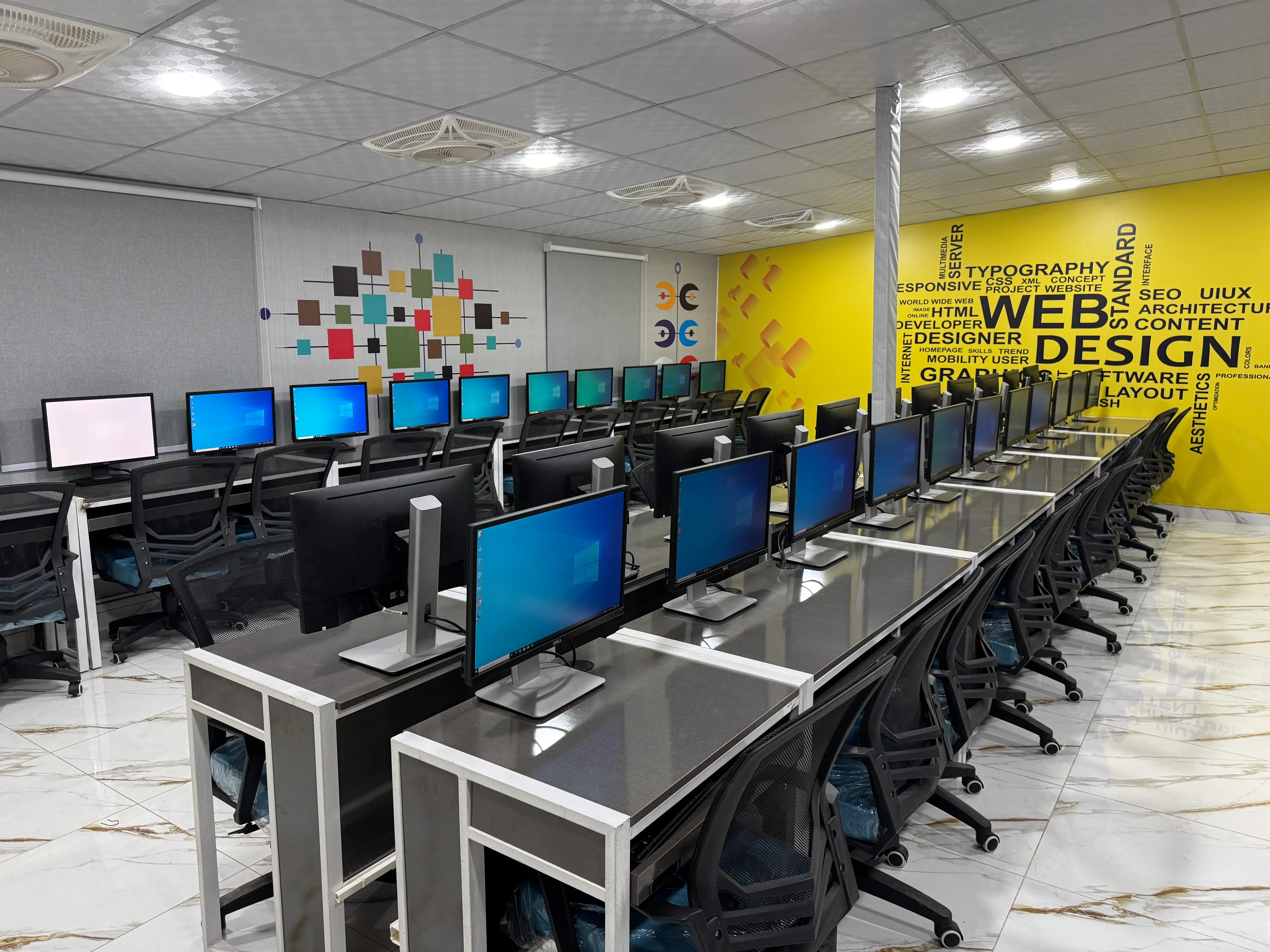 Students attending a computer training session